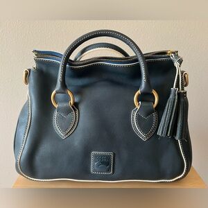 NWOT Dooney & Bourke Navy Leather Satchel with Gold Accents